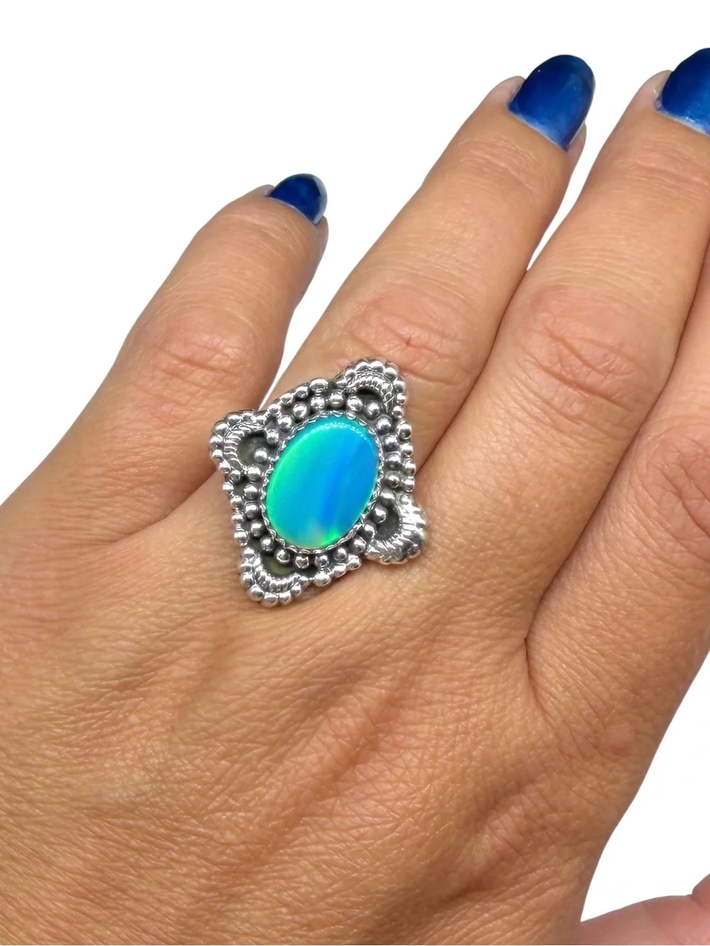 Aurora Fire Opal Ring Size 7 Solid 925 Sterling Silver